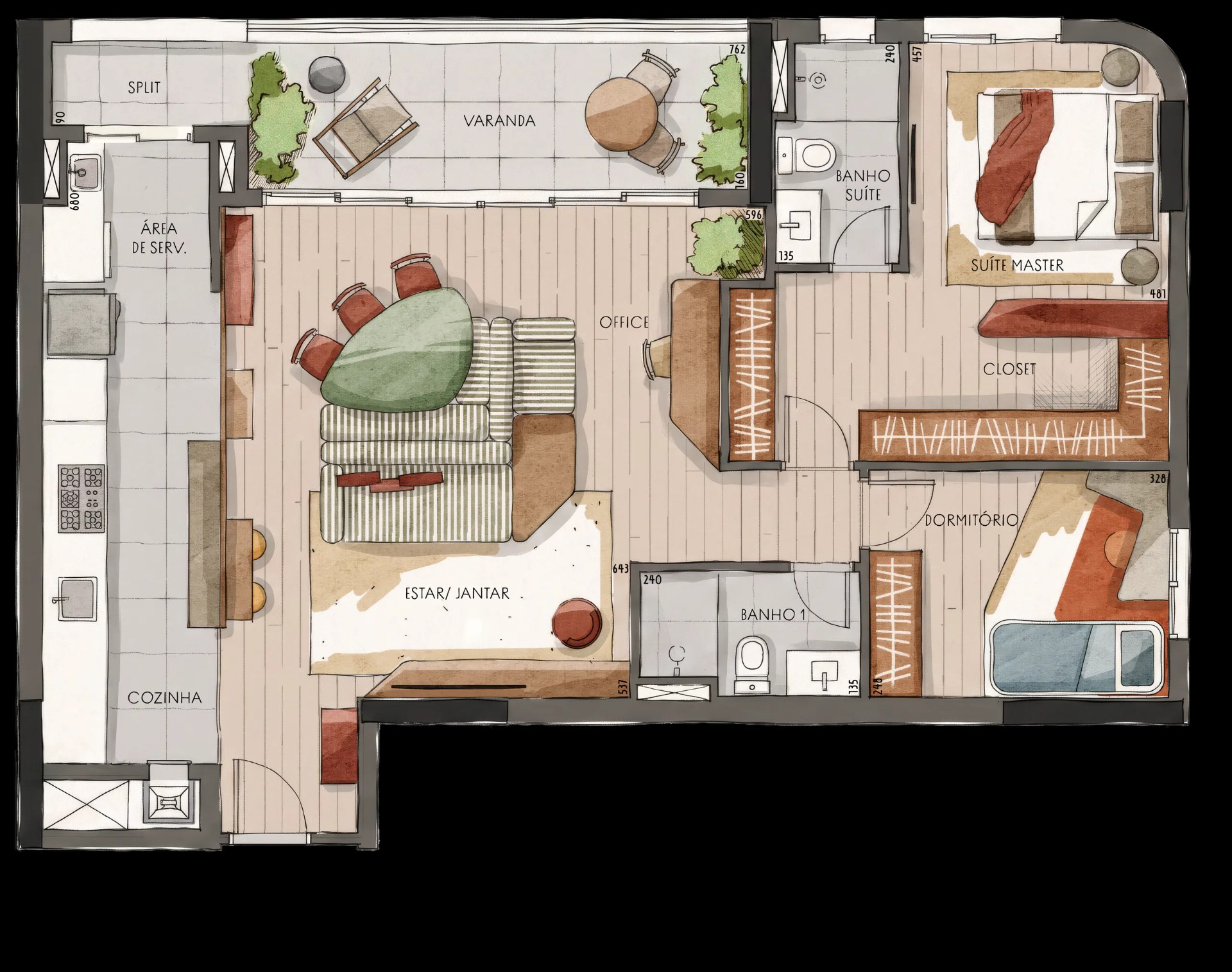 Apartamentos de 100m² sala estendida